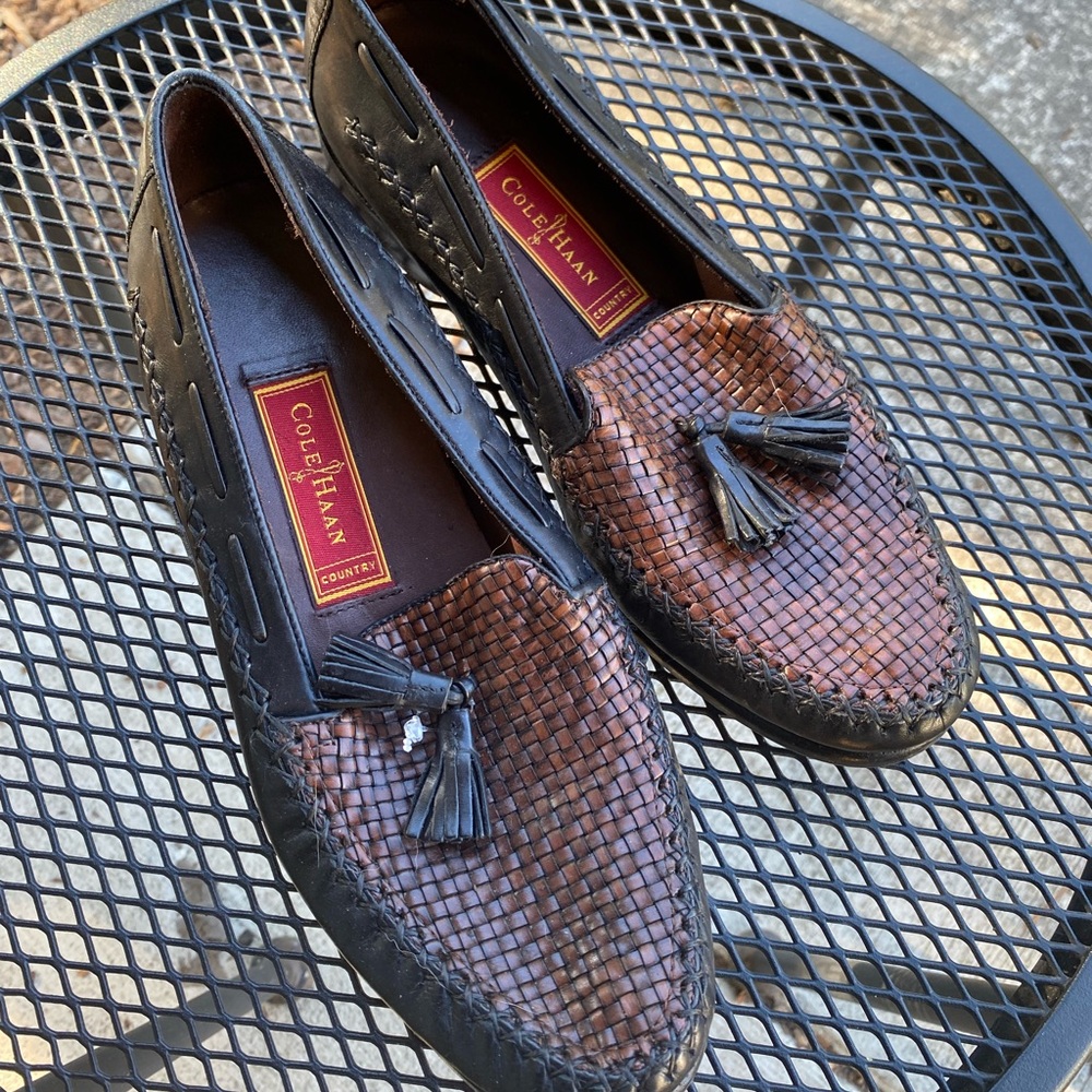 Cole Haan womens Woven Brown Tassel Loafers